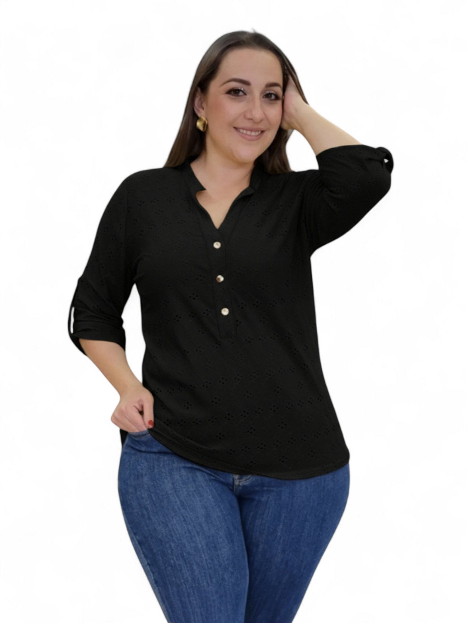 Blusa lino manga 3/4